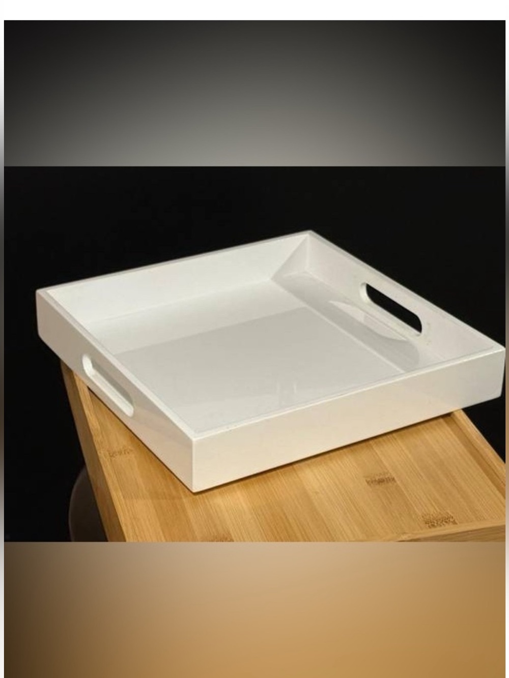 CB2 White Serving Tray with Side Cutout Handles